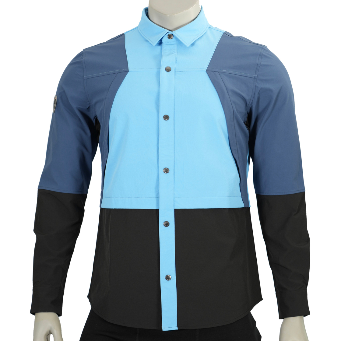 Mens Hiking Camping Contrast Panels Cooling Back & Armpit Vent Snaps Up Zipper Pockets Shirts