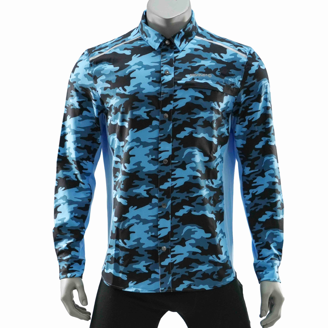Mens Camouflage Print Color Blocked Zipper Pocket Hiking Shirt