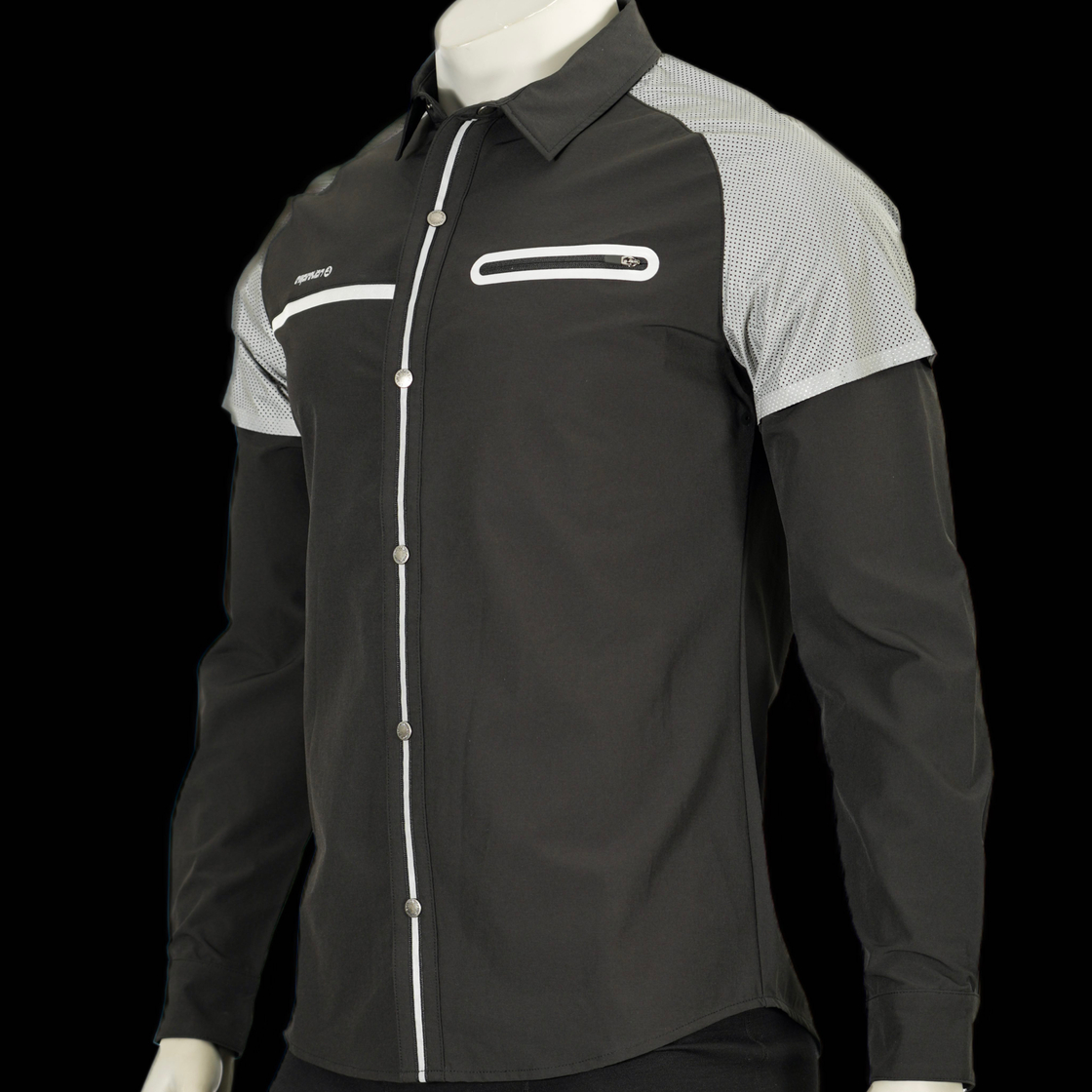 Mens Reflective Trims Night Hiking Camping Fishing Sealed Zip Pocket Snaps Up Shirts