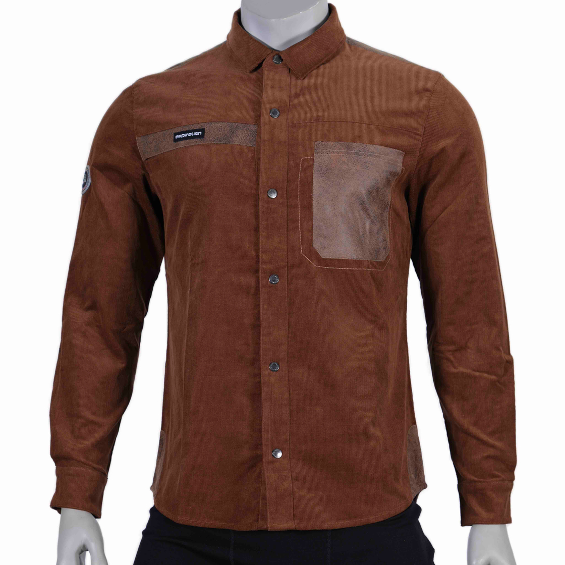 Mens Hiking Camping Cotton Corduroy Shirts Fake Leather Trims Outdoor Tops